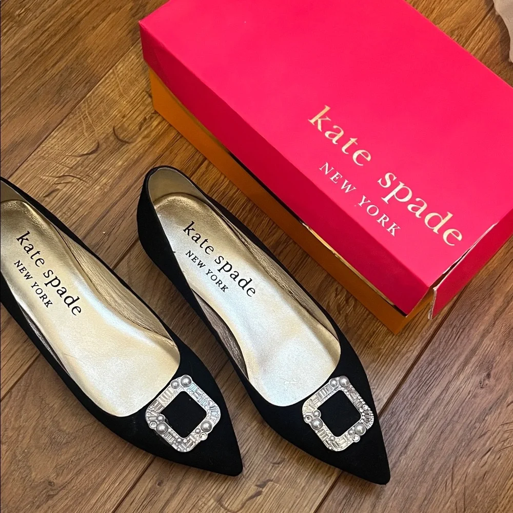 Kate Spade Black Flats with Pearl Embellished Buckle Size 9.5 - Picture 6 of 6